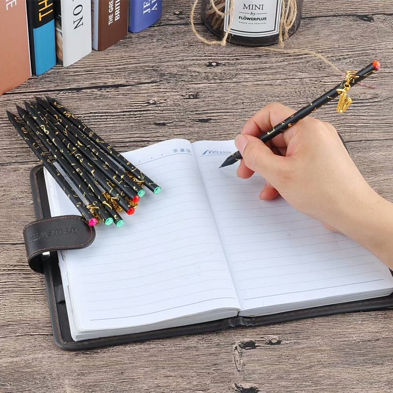 PUNK Artist Pencil Music Note Pre-Sharpened Pencils Charcoal Pencil with Diamond Top & Beautiful Musical Instruments Gold Plated Pendant(8 Pcs) - Image 4